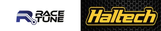 Racetune logo vasakul ja Haltech logo paremal