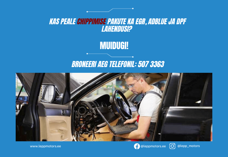 Autodiagnostik läpakas süles auto esiistmel teostamas vana ja katkise adblue süsteemi eemaldus protsessi sõiduki juhtajust. Uue adblue paigaldus Lepp Motorsis tehakse kui varuosad on tellitud. 